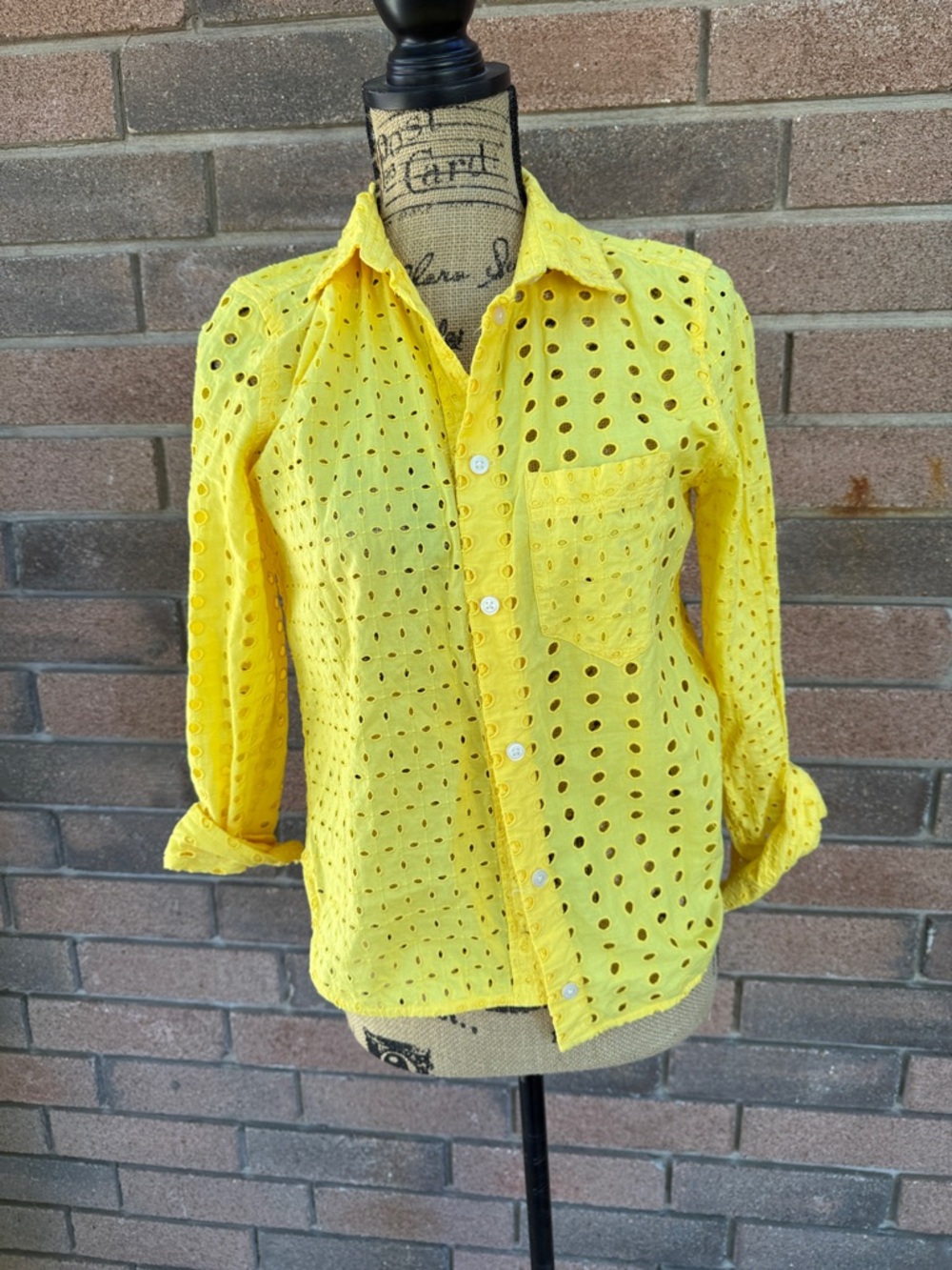 J. Crew Bright Yellow Eyelet Button-Down Shirt Size XS - Picture 2 of 5